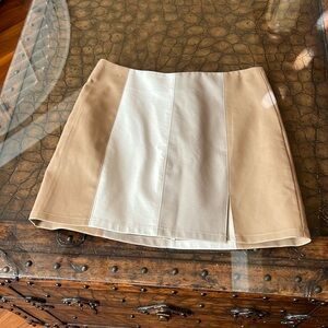 VEGAN LEATHER BROWN CREAM COLOR BLOCK SKIRT